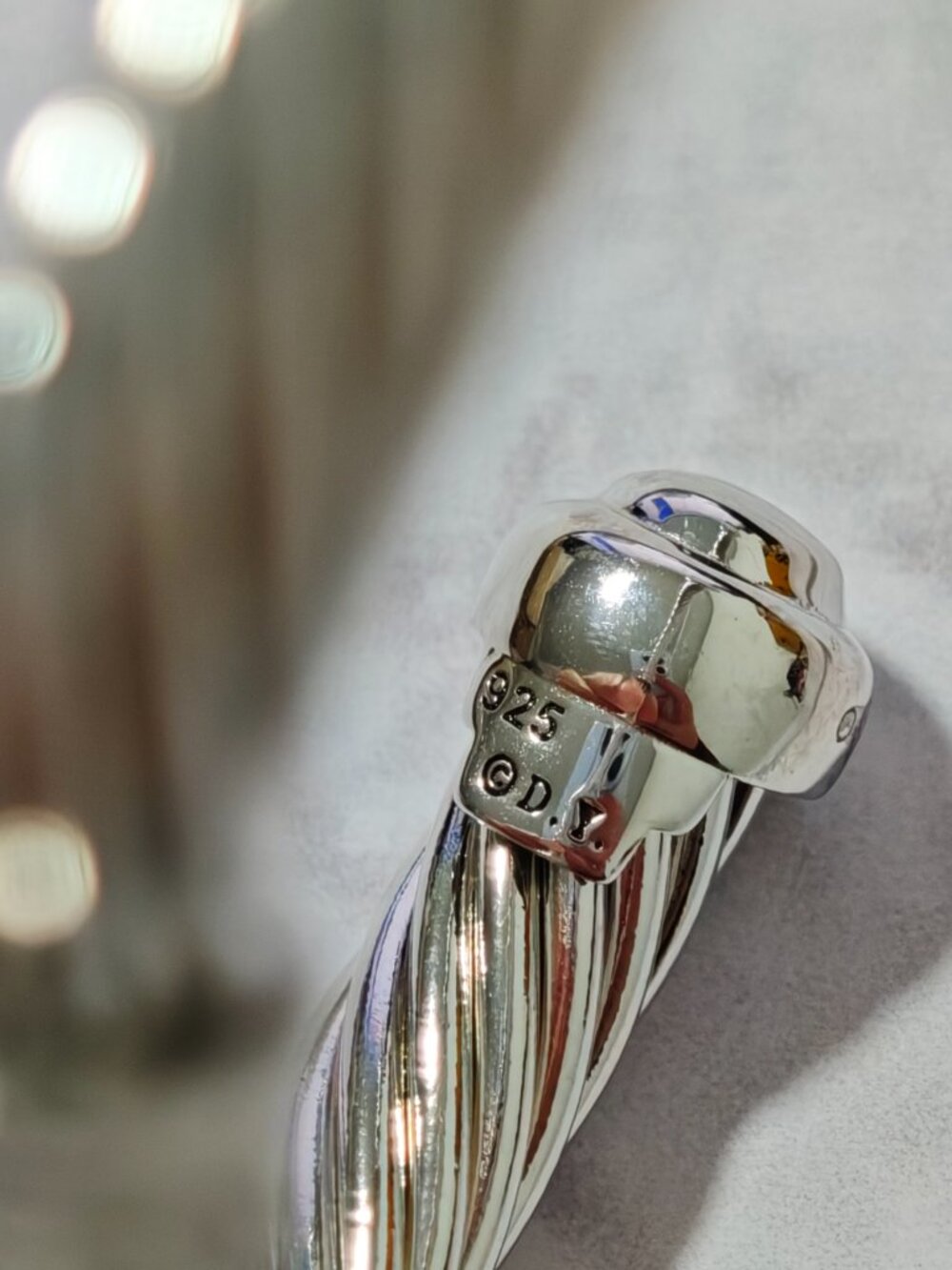 **Sterling Silver Cable Cuff Bracelet with CZ Crystal Station, Open Bangle** - Picture 5 of 7